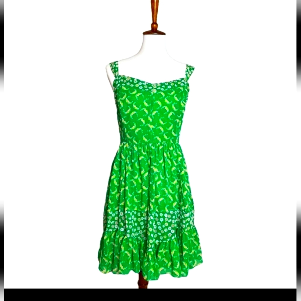 Lauren Conrad Green Floral Eyelet Chiffon ruffled Fit Flare Spring Dress 10 (14)